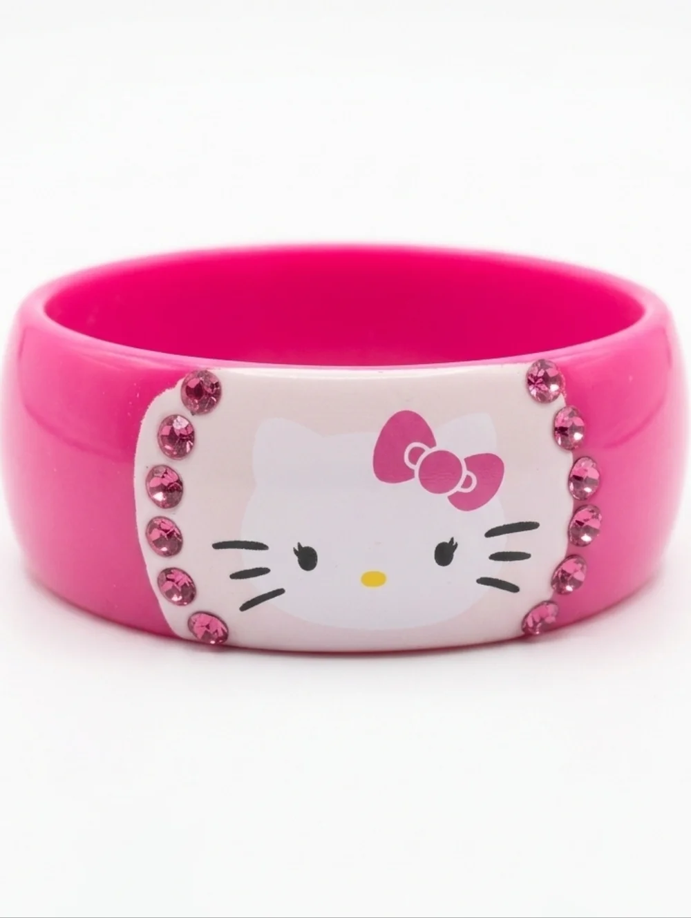 💖 Nwt Hello Kitty Rhinestone Embellished Pink Wide Bangle Bracelet Sanrio